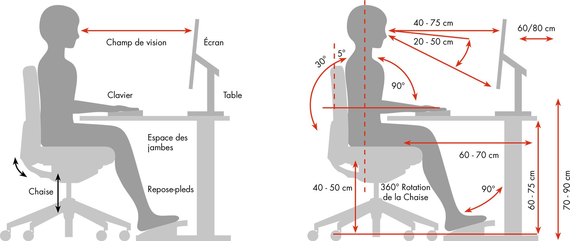 Agencement de bureau ergomonique avec une position de travail idéale
