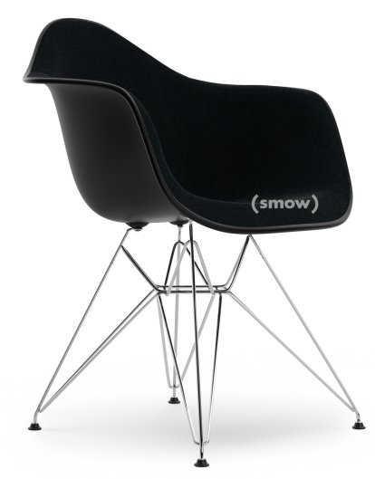 Eames Plastic Armchair DAR, Noir profond  , Rembourrage intégral, Nero, Version standard - 43 cm, Chromé
