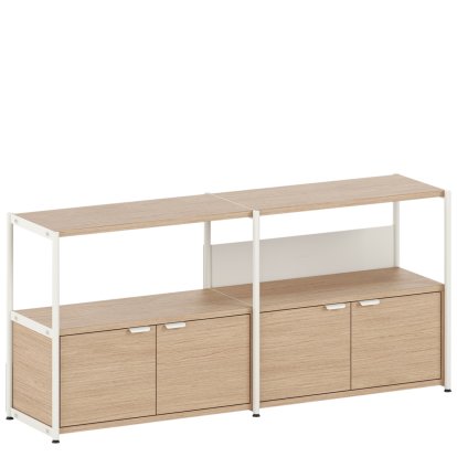 Buffet Unit L en bois, 2 x portes doubles, Chêne / Blanc crème
