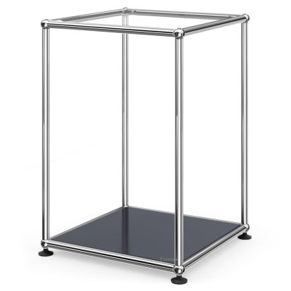 Table d'appoint USM Haller 35 haute, Panneau supérieur en verre, panneau inférieur en métal, Anthracite RAL 7016