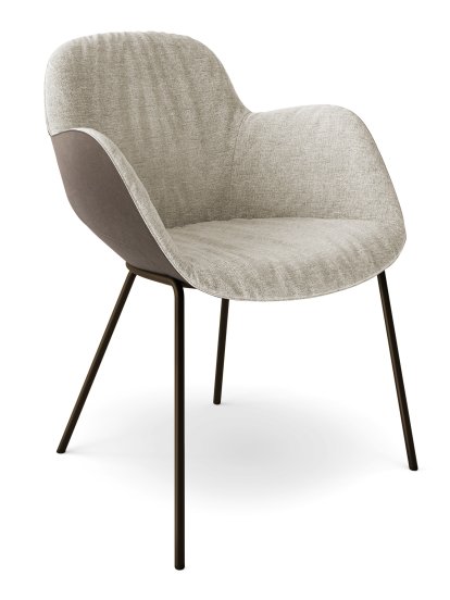 Fauteuil Sheru, Tissu Gaia lin, Cuir vintage nutmag, Peint par poudrage bronze mat
