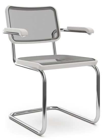 Chaise cantilever S 64 / S 64 N, Filet synthétique, Hêtre lasuré blanc, Sans patins