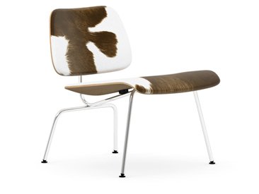 Fauteuil LCM Calf’s Skin, Frêne naturel, matériau de revêtement peau brun/blanc, Poli chromé