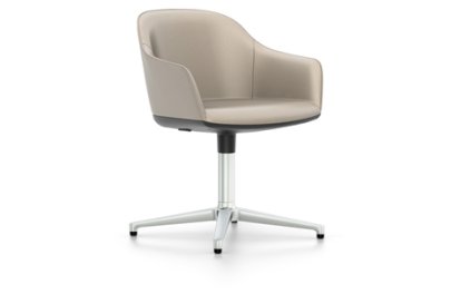 Softshell Armchair avec piètement à 4 branches, Aluminium poli, Cuir (Standard), Sable, Patins en feutre pour sols durs