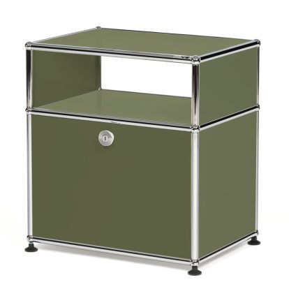 USM Haller Table de nuit avec porte abattante et étagère intermédiaire, Vert olive RAL 6003