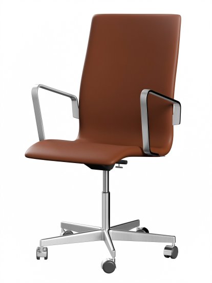 Chaise Oxford, Avec accotoirs, Dossier moyen, Piétement à roulettes, Cuir souple, Cognac