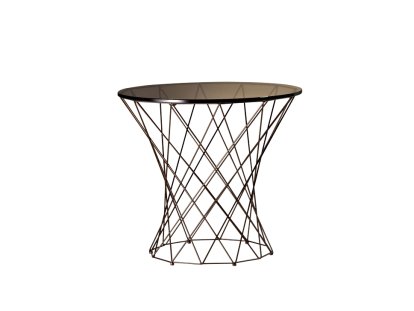 Table basse Oota, H 47 x ø 52 cm, Verre teinté marron, Peint par poudrage bronze mat