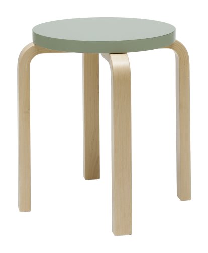 Tabouret E60, Assise laquée vert, pieds bouleau laqué nature