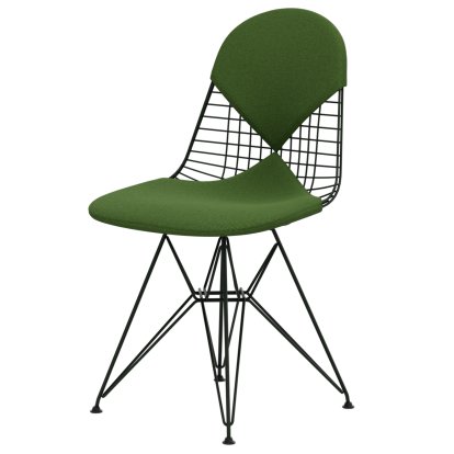 Chaise Wire Chair DKR, Revêtement thermolaqué vert foncé, Coussin pour assise et dossier (Bikini), Hopsak vert pré / forêt