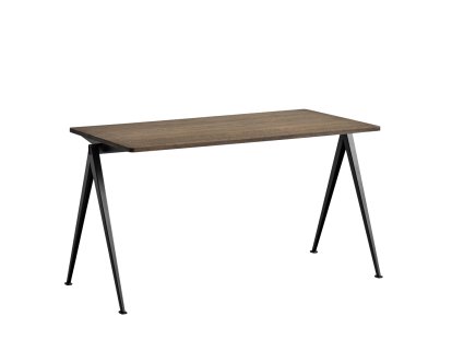 Table Pyramid 01, L 140 x l 65 x H 74 cm, Chêne fumé, Acier thermolaqué noir