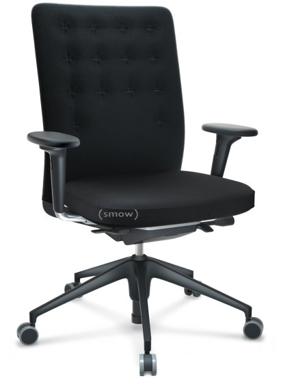 ID Trim, Avec support lombaire, Mécanisme Flowmotion sans inclinaison avant et sans réglage de la profon, Avec accotoirs 2D, Piétement à 5 branches, plastique basic dark, Assise et dossier Plano, Nero, Durs pour tapis