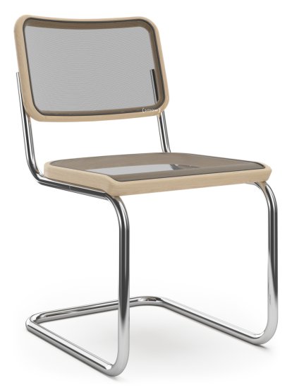 Chaise cantilever S 32 N Pure Materials, Frêne huilé, Chromé, Patins en plastique noir avec feutre