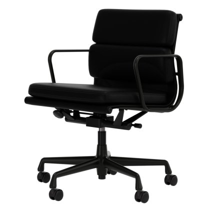 Soft Pad Chair EA 217, Aluminium finition époxy noir foncé, Cuir Premium F nero, Plano nero
