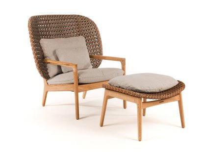 Kay Highback Lounge Chair, Brindle, Fife Rainy Grey, Avec repose-pieds