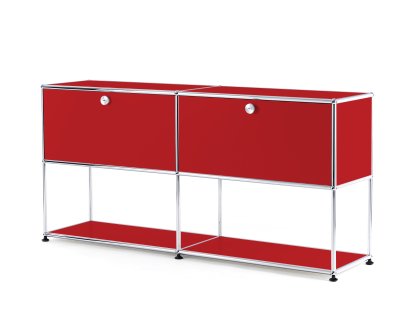 Meuble mixte sideboard L USM Haller avec deux portes abattantes et partie inférieure ouverte, Rouge rubis USM