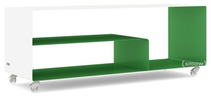 Sideboard R 111, Bicolore   , Blanc pur (RAL 9010) - Vert printanier (RAL 6017), Roulettes transparentes