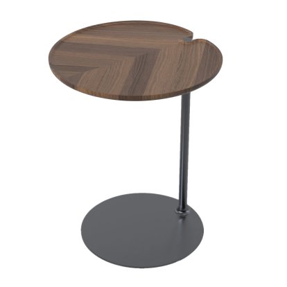 Table d'appoint Leaf-1 , Rond, Laiton teinté noir, Noyer huilé naturel
