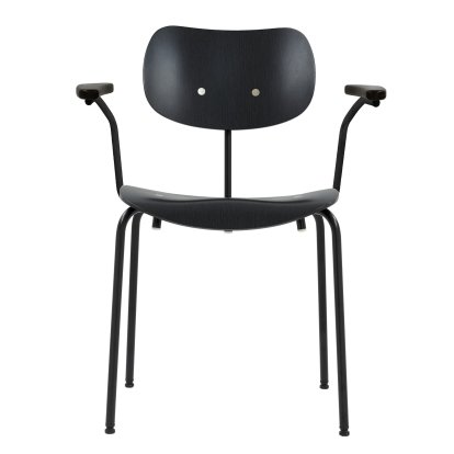 Chaise SE 68, Empilable, Sans rembourrage, Poudre noir mat, Avec accoudoirs, Hêtre, teinté noir