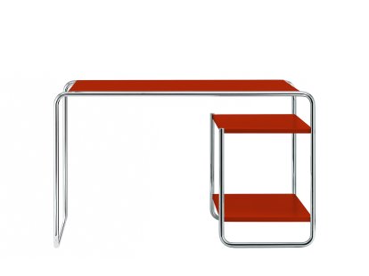 Bureau S 285/1 - S 285/2 Bauhaus, Hêtre laqué à pores ouverts rouge tomate, S 285/2: 2 étagères à l'intérieur, à droite