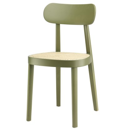 Chaise bois 118 / 118 M, Hêtre teinté vert olive, Cannage naturel