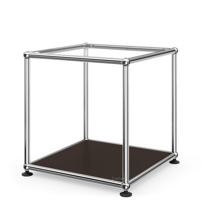 Table d'appoint 35 USM Haller, Panneau supérieur en verre, panneau inférieur en métal, Marron USM