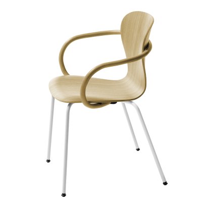 Chaise S 220, Avec accotoirs, Chêne verni transparent, Blanc perle mat revêtu par poudre