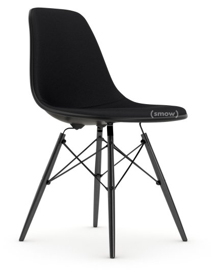 Eames Plastic Side Chair DSW, Noir profond  , Rembourrage intégral, Nero, Version standard - 43 cm, Érable noir