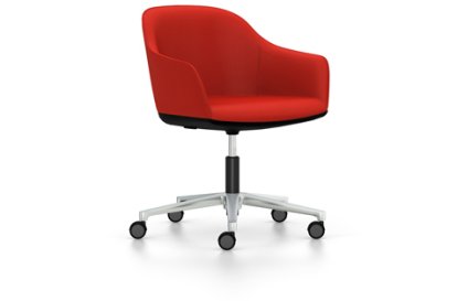 Softshell Armchair avec piètement à 5 branches, Aluminium poli, Plano, Rouge coquelicot, Souples pour sols durs