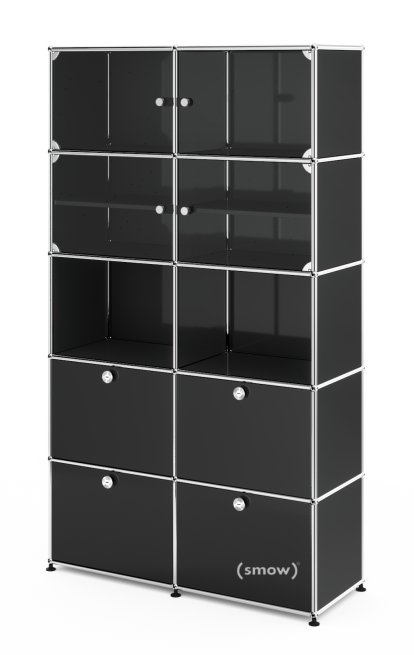 Vitrine USM Haller, H 179 x L 103 x P 38 cm, Noir graphite RAL 9011, Sans serrures