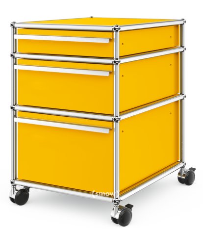 Caisson à roulettes USM Haller 3 tiroirs Type 2, Sans serrures, Jaune or RAL 1004