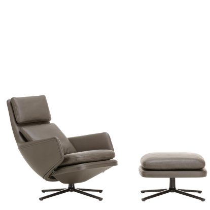 Fauteuil Grand Relax, Avec repose-pieds, Cuir Premium F, gris umbra, Noir basic, 41,5 cm