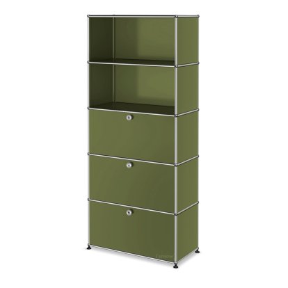 Étagère à dossiers USM Haller M, personnalisable, Vert olive RAL 6003, Ouvert, Avec  porte abattante, Avec  porte abattante, Avec  porte abattante
