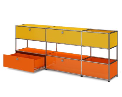 Buffet USM Haller pour enfants L avec boîtes de rangement, Bicolore, Jaune or RAL 1004 - Orange pur RAL 2004, Avec portes coulissantes (incl. cadre métallique)