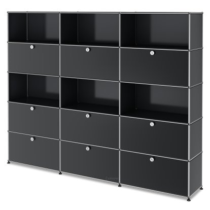 Étagère à dossiers XL USM Haller, personnalisable, Gris moyen RAL 7005, Avec 3 portes abattantes, Ouvert, Avec 3 portes abattantes, Avec 3 portes coulissantes