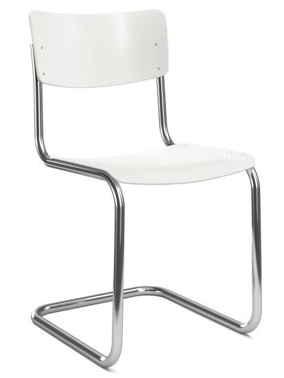 Chaise cantilever S 43 classique, Piétement chromé, Vernis structuré, Blanc pur (RAL 9010), Sans coussin d'assise, Patins en plastique noir avec feutre