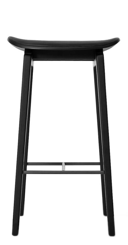 NY11 Tabouret bar, Version cuisine: hauteur de l'assise 65 cm, Chêne teinté noir, Cuir Ultra noir