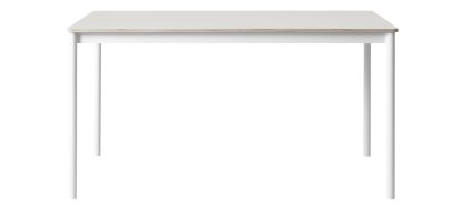 Table Base, L 140 x L 80 cm, Stratifié blanc avec bord en contreplaqué, Blanc
