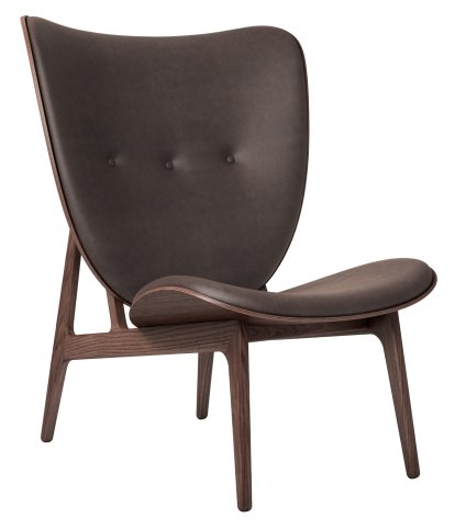 Fauteuil Éléphant, Cuir Dunes marron foncé, Chêne teinté foncé