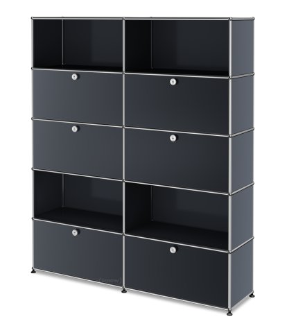 Étagère à dossiers L USM Haller, personnalisable, Anthracite RAL 7016, Avec 2 portes abattantes, Avec 2 portes abattantes, Ouvert, Avec 2 portes abattantes