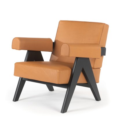 Fauteuil Complex Armchair, Chêne teinté noir / cuir cognac (13Z360)