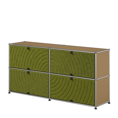 Buffet USM Haller L avec USM Soft Panels, rond, Beige USM, Vert