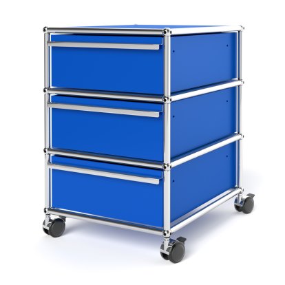 Caisson à roulettes USM Haller avec 3 tiroirs Type 1 , Sans serrures, Bleu gentiane RAL 5010