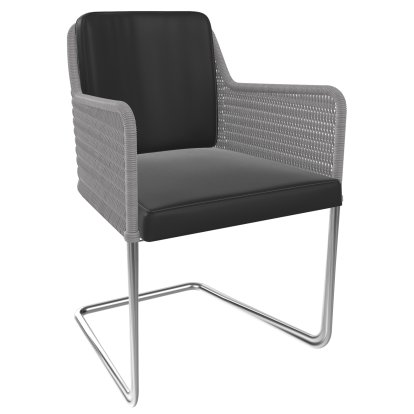 Chaise cantilever D43, Tressage I - gris argenté, Cuir - noir, Acier inoxydable, mat