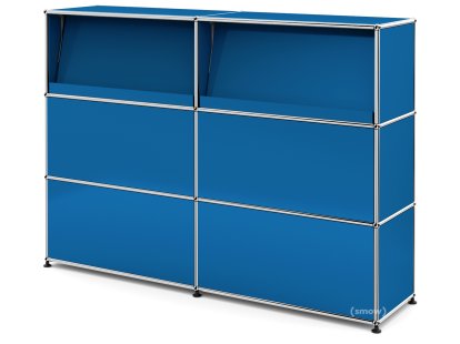 Comptoir d’accueil USM Haller version 2 (avec tablettes inclinées), Bleu gentiane RAL 5010, 150 cm (2 éléments), 35 cm