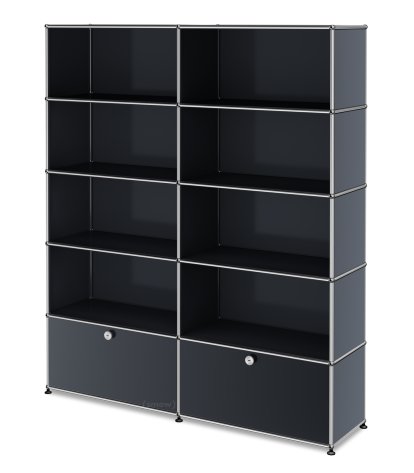Étagère à dossiers L USM Haller, personnalisable, Anthracite RAL 7016, Ouvert, Ouvert, Ouvert, Avec 2 portes abattantes