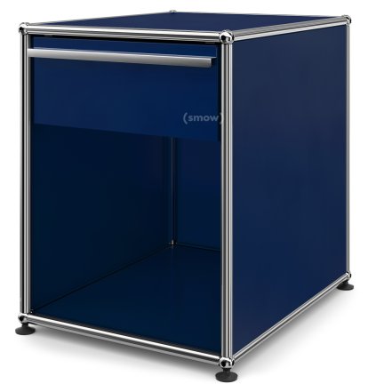 Table de chevet USM avec tiroir, Bleu acier RAL 5011, Grand (H 54 x l 42,5 x P 53 cm)