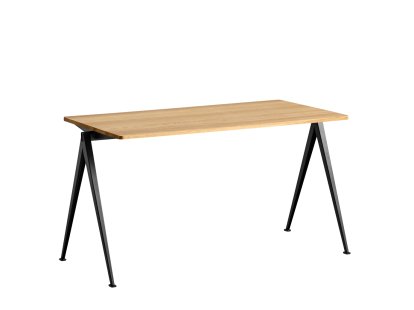 Table Pyramid 01, L 140 x l 65 x H 74 cm, Chêne laqué, Acier thermolaqué noir
