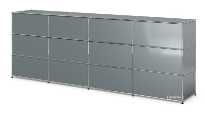 Comptoir d’accueil USM Haller version 1, Gris moyen RAL 7005, 300 cm (4 éléments), 50 cm