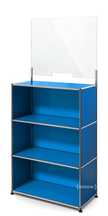 Comptoir USM Haller M avec écran de sécurité, Bleu gentiane RAL 5010, Avec pieds