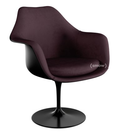 Fauteuil Tulipe Saarinen, Rotatif, Coque et coussin d'assise rembourré, Noir, Plum (Eva 119)